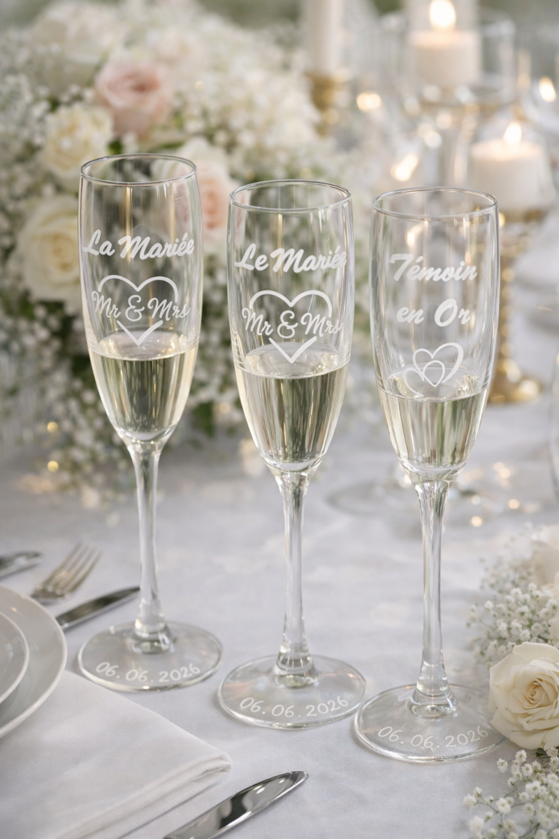 Lot de 3 flûtes spécial mariage